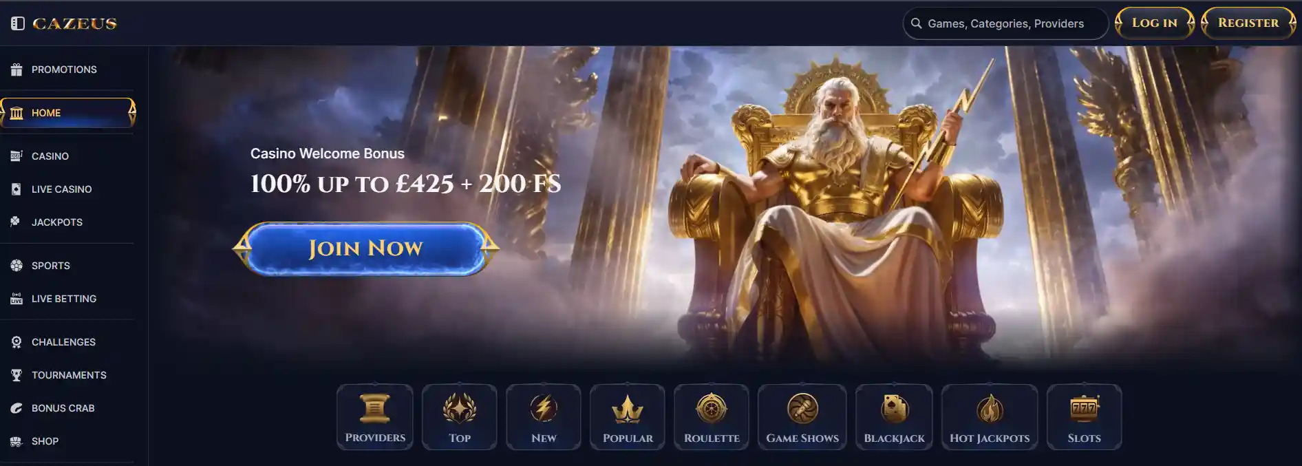 cazeus main screen