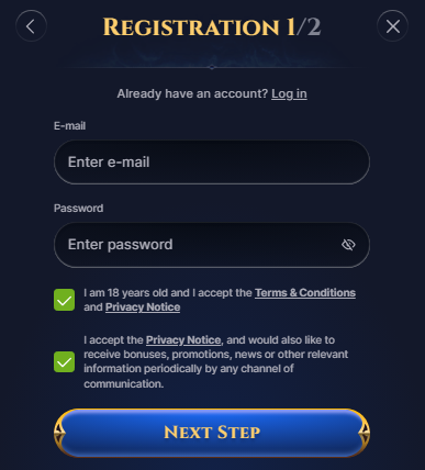 Cazeus casino registration form